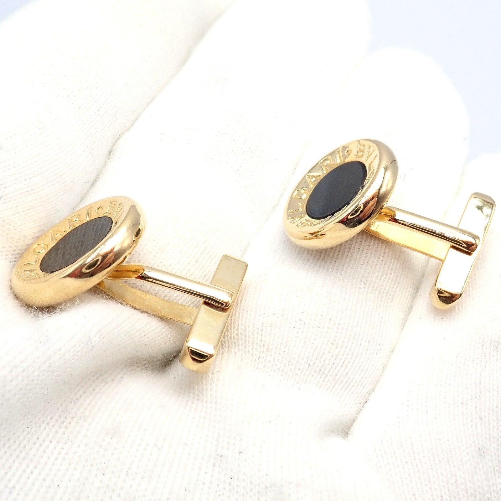 Bulgari Jewelry & Watches:Men's Jewelry:Cufflinks Authentic! Bulgari Bvlgari 18k Yellow Gold Black Onyx Large Cufflinks