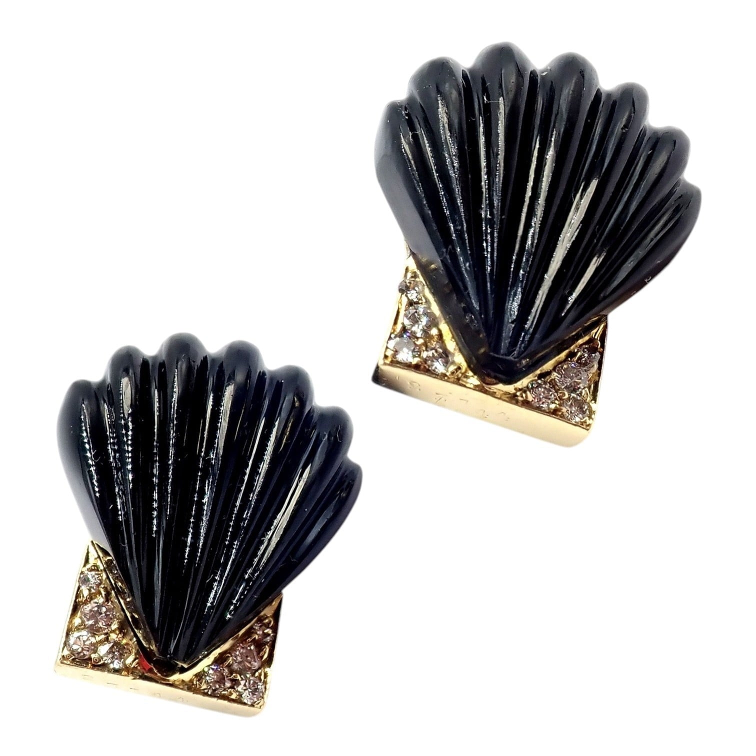 Cartier Jewelry & Watches:Fine Jewelry:Earrings Vintage Estate Cartier Yellow Gold Diamond Onyx Shell Earrings