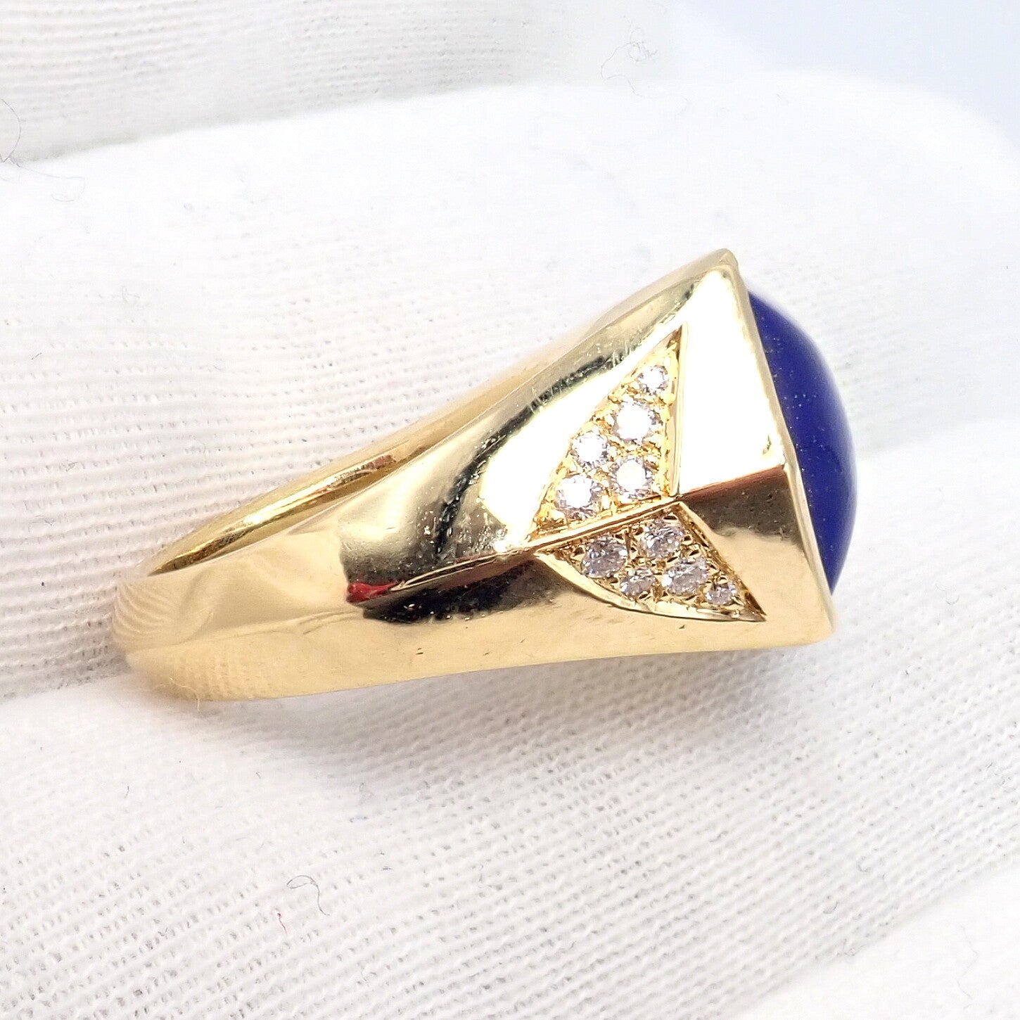 Authentic! Julius Cohen 18k Yellow Gold Diamond Lapis Ring | Fortrove