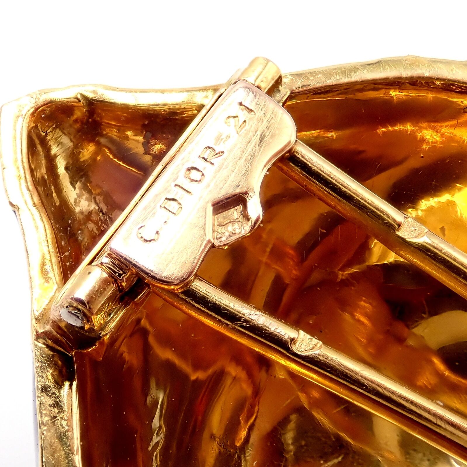 Authentic! Christian Dior 18k Yellow Gold Diamond Enamel Jules Verne Pin Brooch | Fortrove