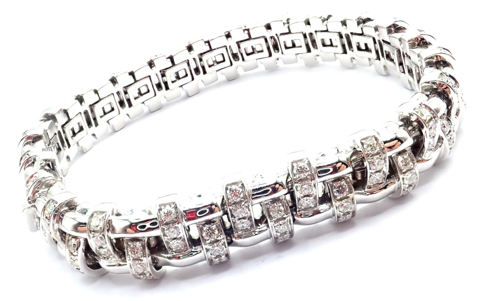 Authentic! Tiffany & Co Vannerie 18k White Gold Basket Weave Diamond Bracelet | Fortrove