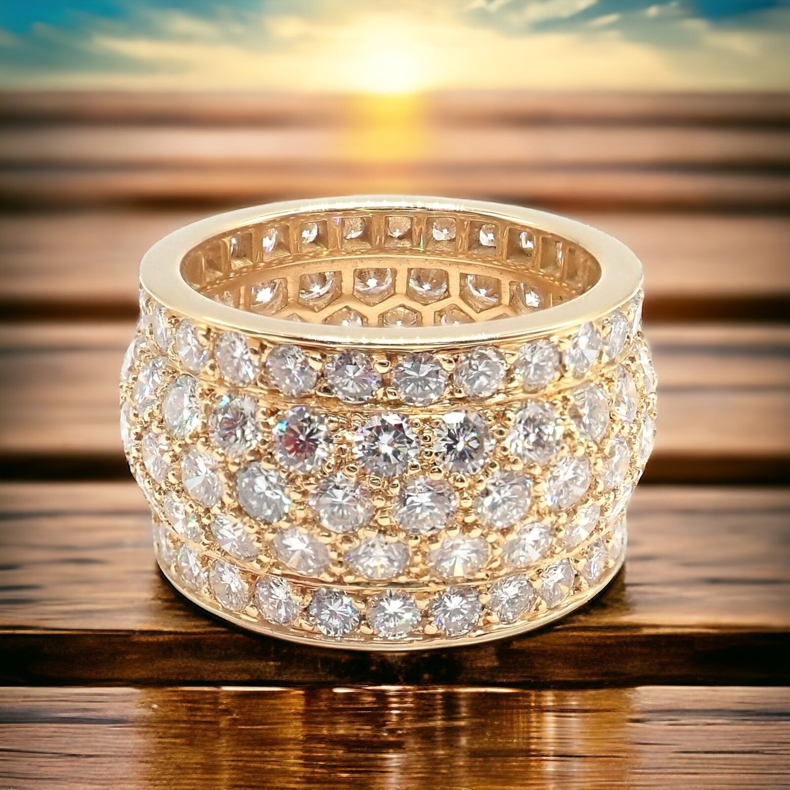 Authentic! Cartier Nigeria 18k Yellow Gold Diamond Wide Band Ring Size 53 | Fortrove