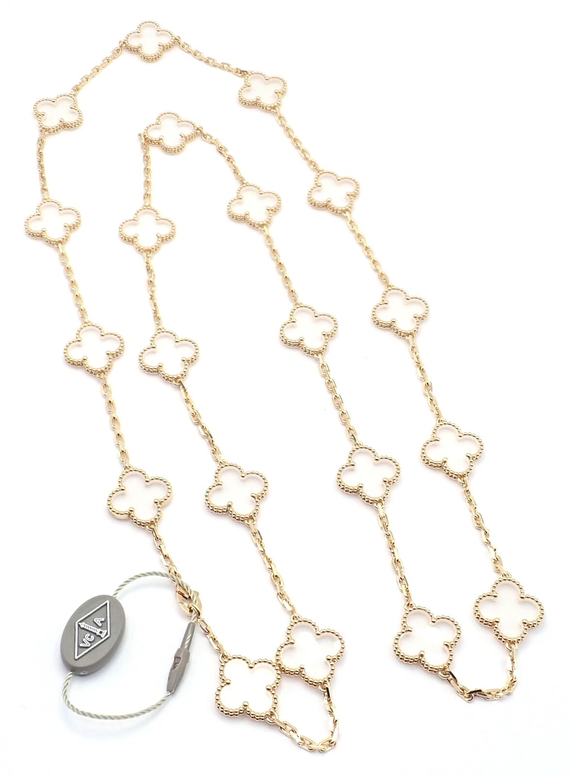Van Cleef & Arpels 18k Yellow Gold 20 Motif Alhambra Rock Crystal Necklace Cert | Fortrove