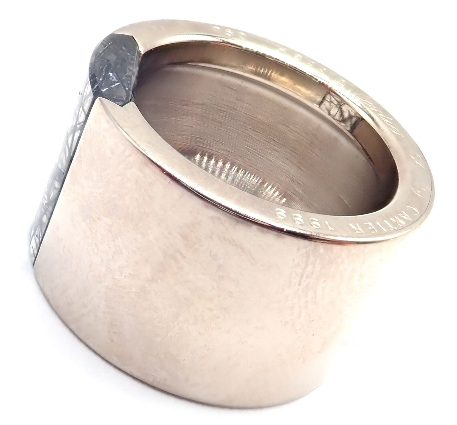 Authentic! Cartier 18k White Gold Rutilated Quartz Wide Band Ring Size 54 | Fortrove