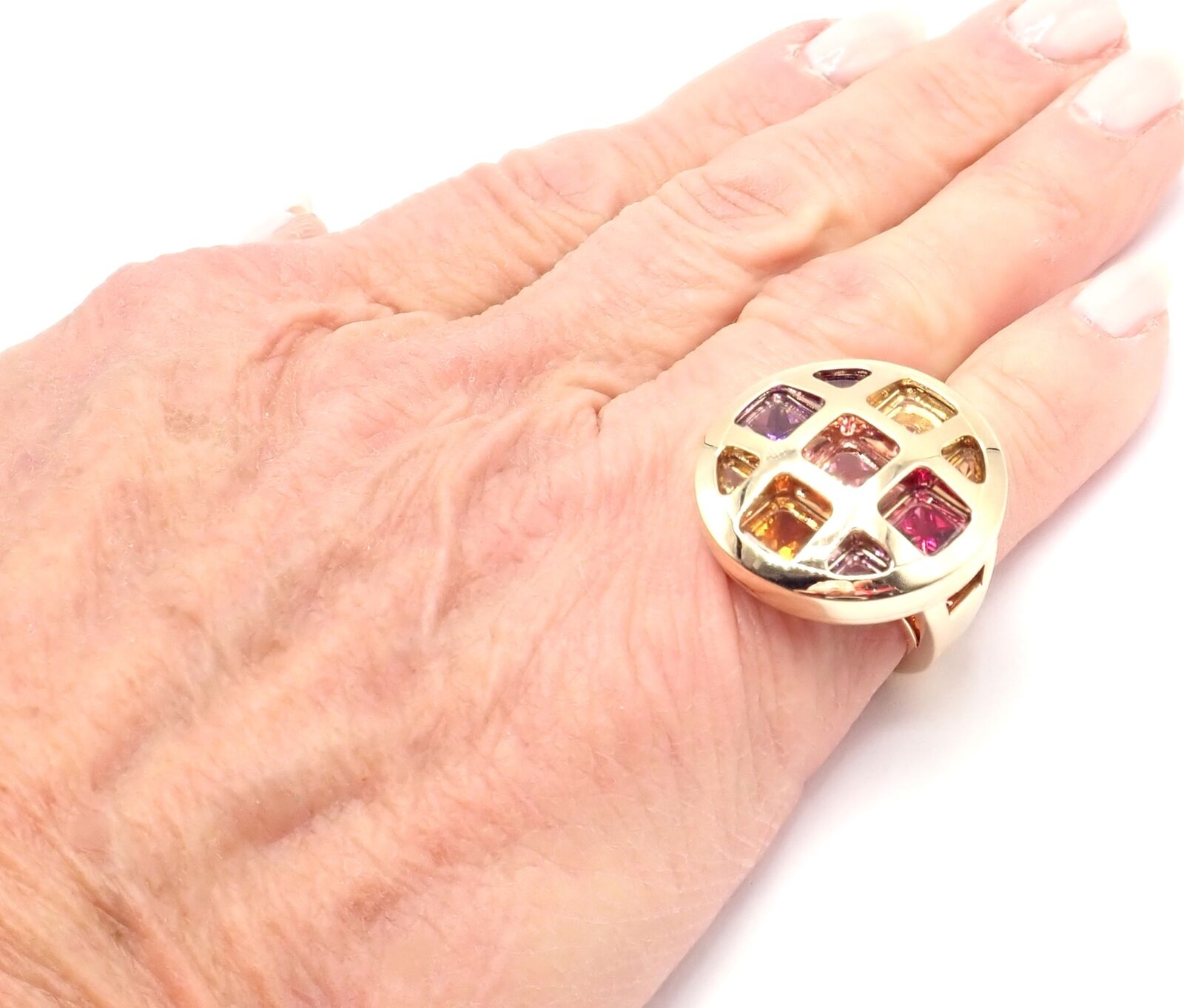Authentic! Cartier Pasha 18k Yellow Gold Amethyst Citrine Garnet Tourmaline Ring | Fortrove