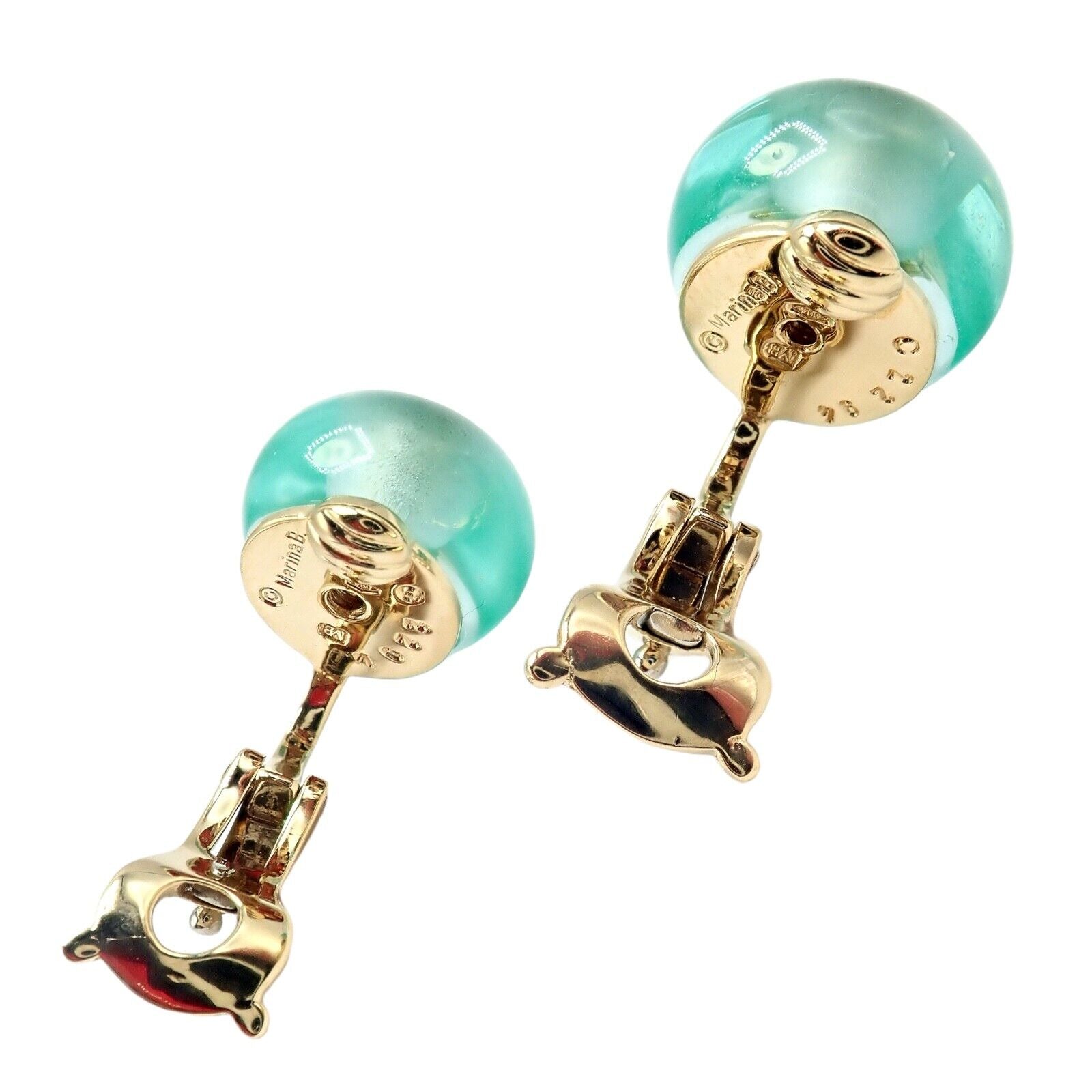 Authentic! Vintage Marina B 18k Yellow Gold Pneu Crystal Earrings | Fortrove