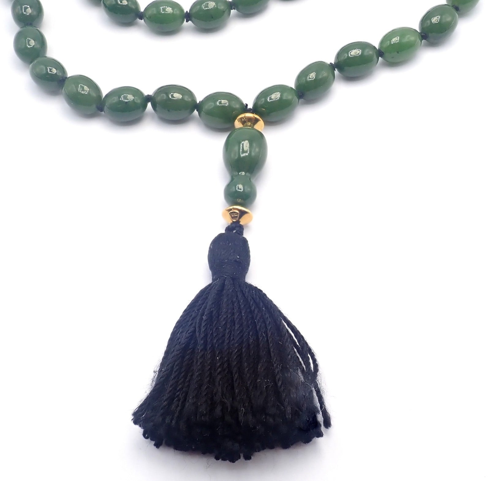 Authentic! Tiffany & Co Cummings 18k Yellow Gold Nephrite Jade Bead Necklace | Fortrove