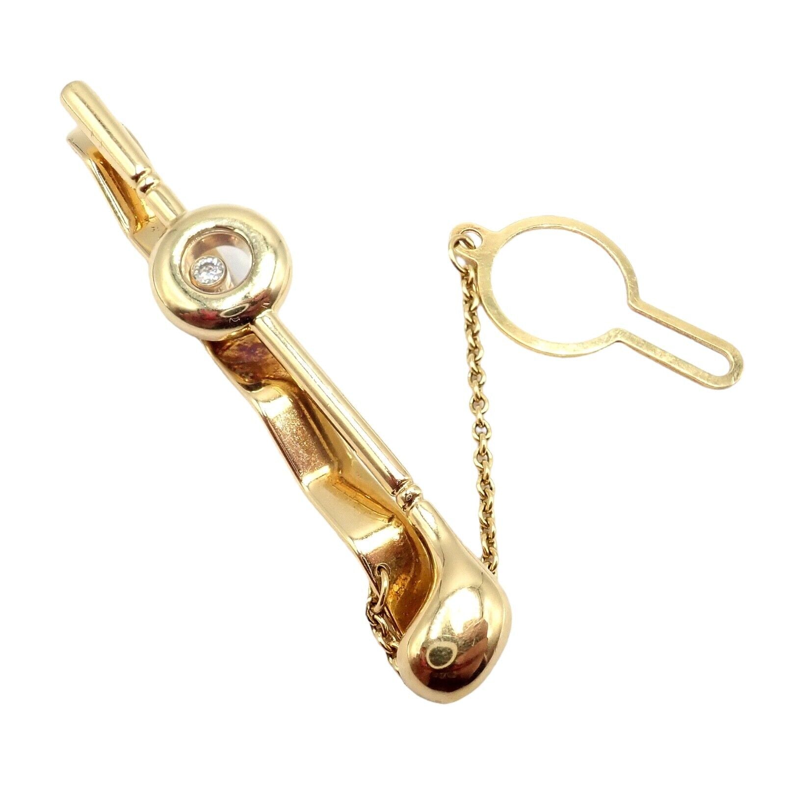 Authentic! Chopard 18k Yellow Gold Happy Diamond Golf Club Tie Clip | Fortrove