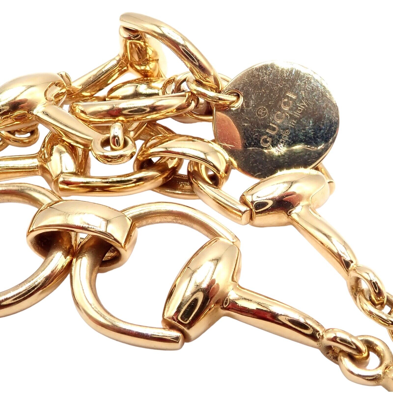 Rare! Authentic Gucci 18k Yellow Gold Horsebit 34.5" Long Chain Sautoir Necklace | Fortrove