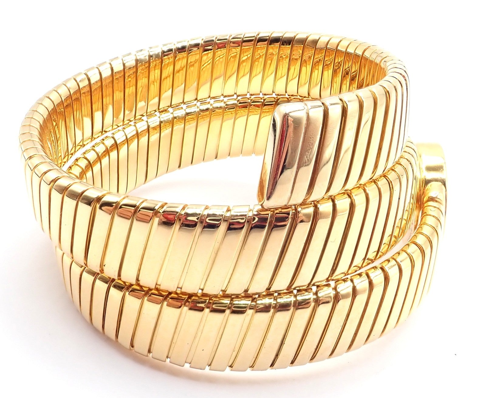 Authentic! Bulgari 18k Yellow Gold Tubogas Serpent Snake Bracelet Watch | Fortrove
