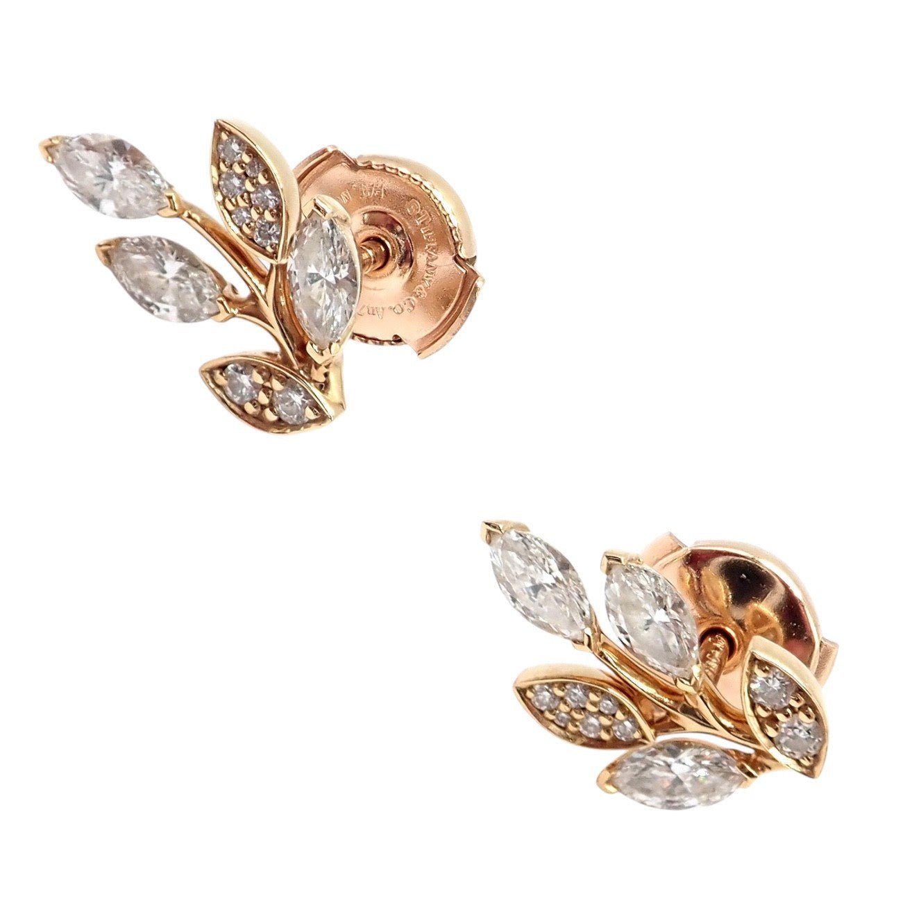 Rare! Authentic Tiffany & Co 18k Rose Gold Diamond Victoria Vine Earrings | Fortrove