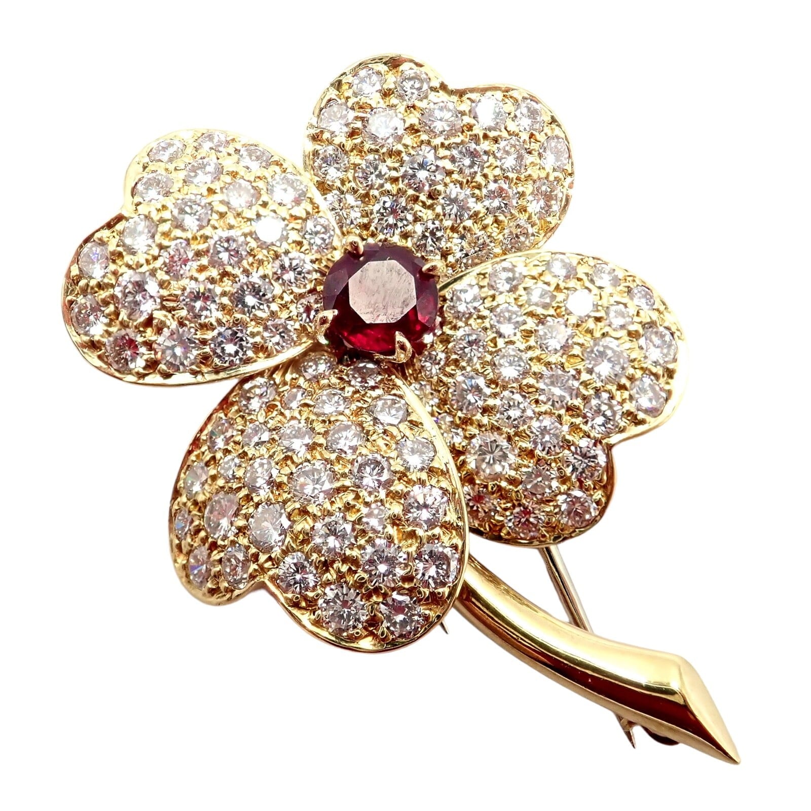 Van Cleef & Arpels Jewelry & Watches:Fine Jewelry:Brooches & Pins Vintage! Van Cleef & Arpels Cosmos 18k Yellow Gold Diamond Ruby Brooch Pendant