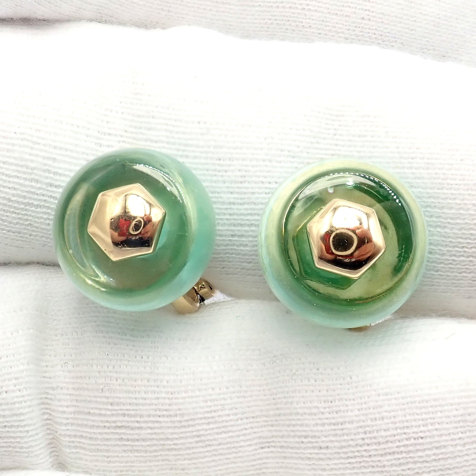 Authentic! Vintage Marina B 18k Yellow Gold Pneu Crystal Earrings | Fortrove