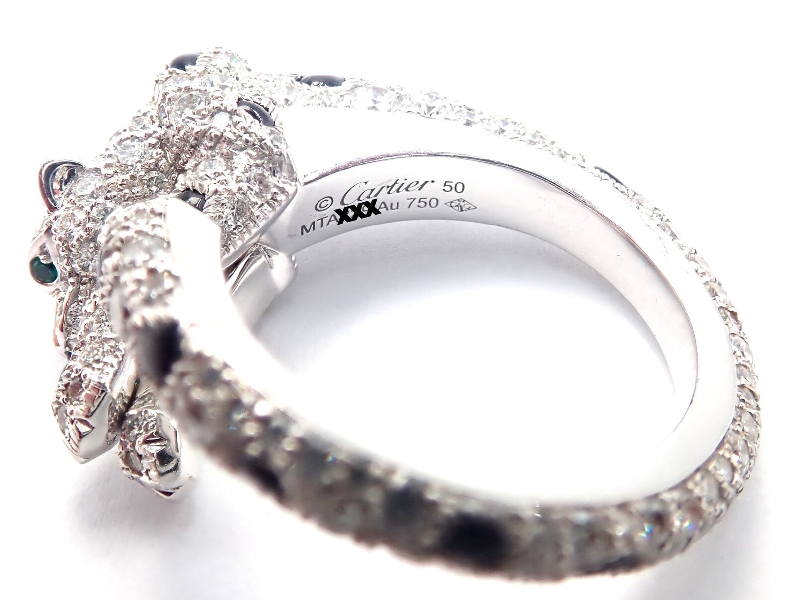Authentic! Cartier Panther Panthere 18k White Gold Diamond Onyx Ring Paper | Fortrove
