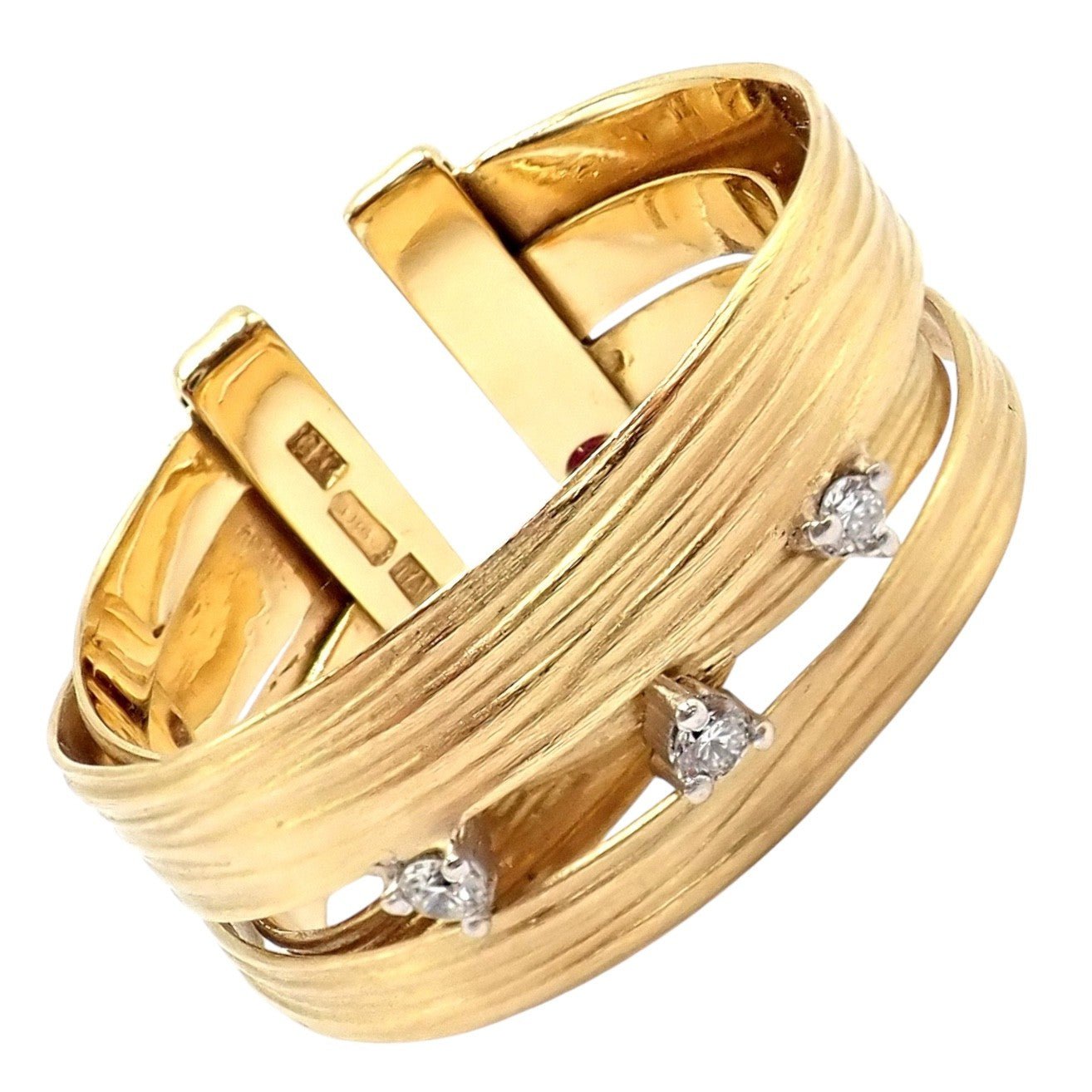 Authentic! Roberto Coin 18k Yellow Gold Diamond Silk Weave Ring sz 7 | Fortrove