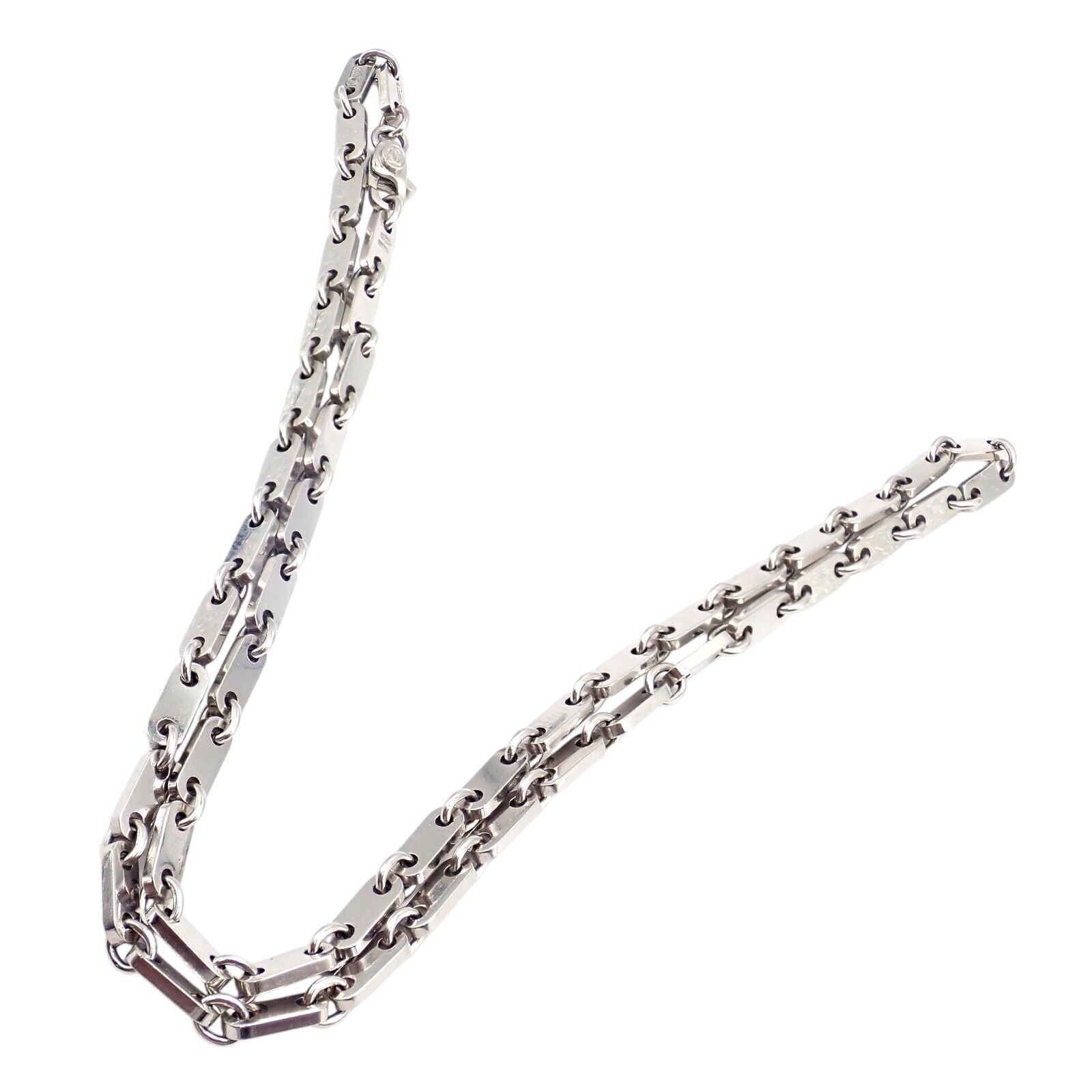 Authentic! Cartier 18k White Gold Flat Link Necklace 17.75" 1998 | Fortrove
