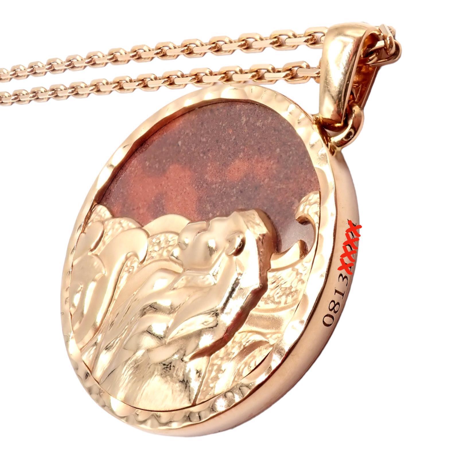 Van Cleef & Arpels Zodiaque 18k Rose Gold Leo Pendant Red Jasper Necklace + Cert | Fortrove