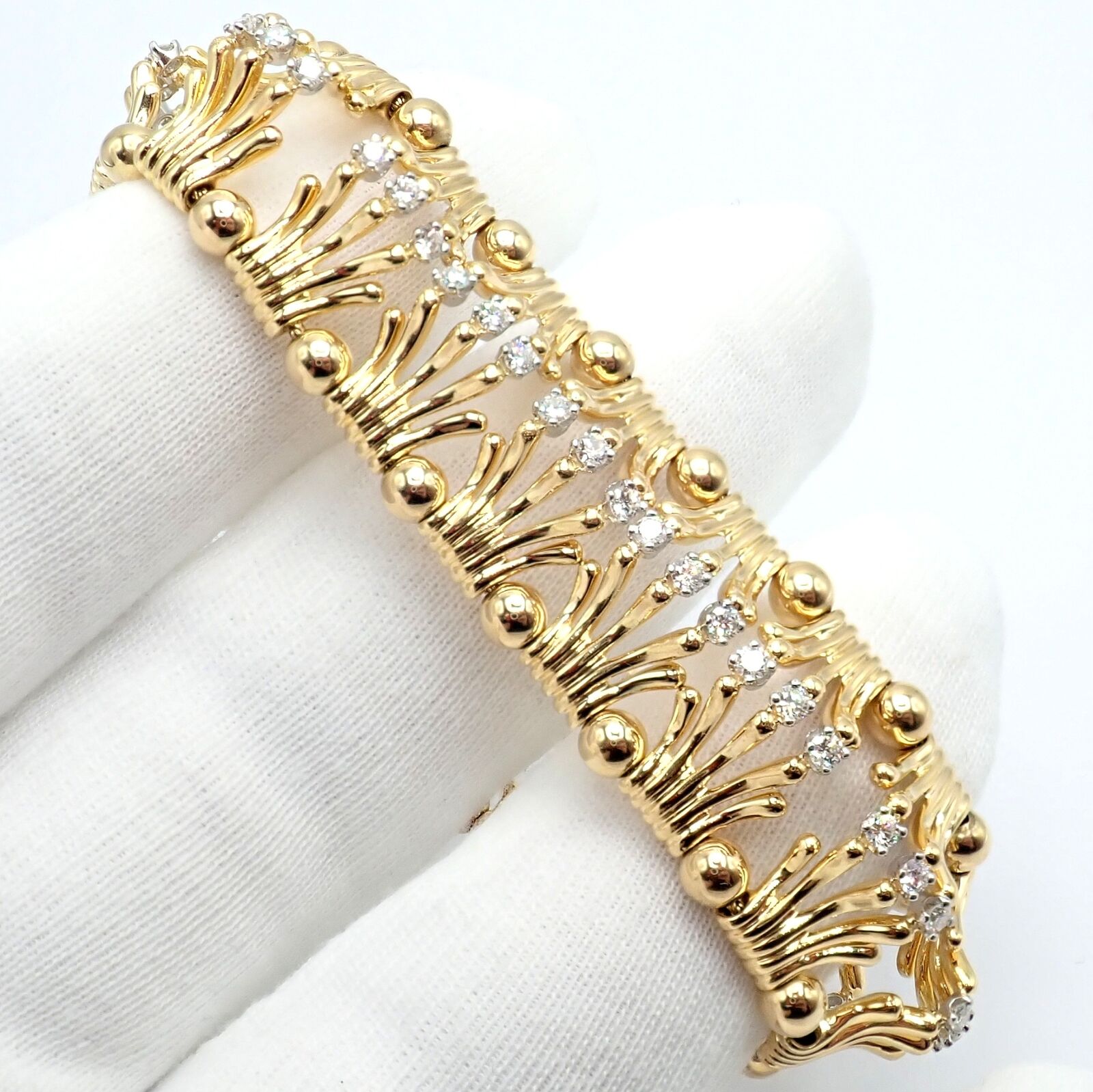 Tiffany & Co Jean Schlumberger 18k Yellow Gold Platinum Diamond Hands Bracelet | Fortrove