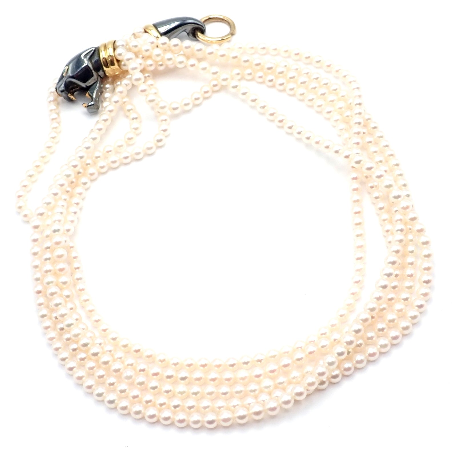 Panthere de Cartier Panther 18k Yellow Gold & Silverium Pearl Emerald Necklace | Fortrove