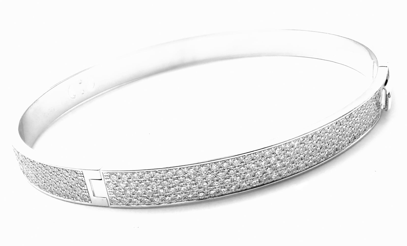 HERMÈS Jewelry & Watches:Fine Jewelry:Bracelets & Charms Authentic! Hermes H D'Ancre 18k White Gold Diamond Small Model Bangle Bracelet