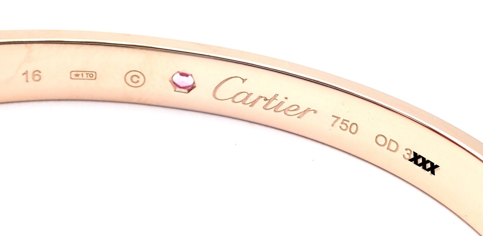 Authentic! Cartier 18k Rose Gold Pink Sapphire Love Cuff Open Bracelet Size 16 | Fortrove