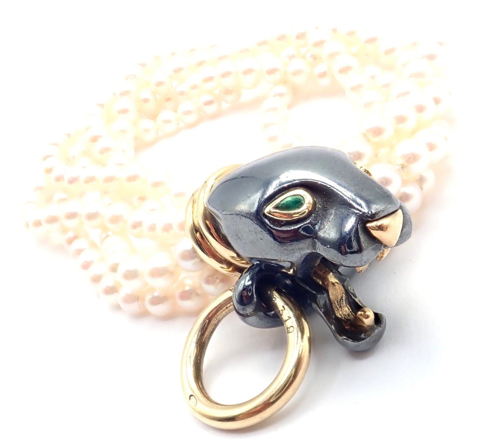 Panthere de Cartier Panther 18k Yellow Gold & Silverium Pearl Emerald Bracelet | Fortrove