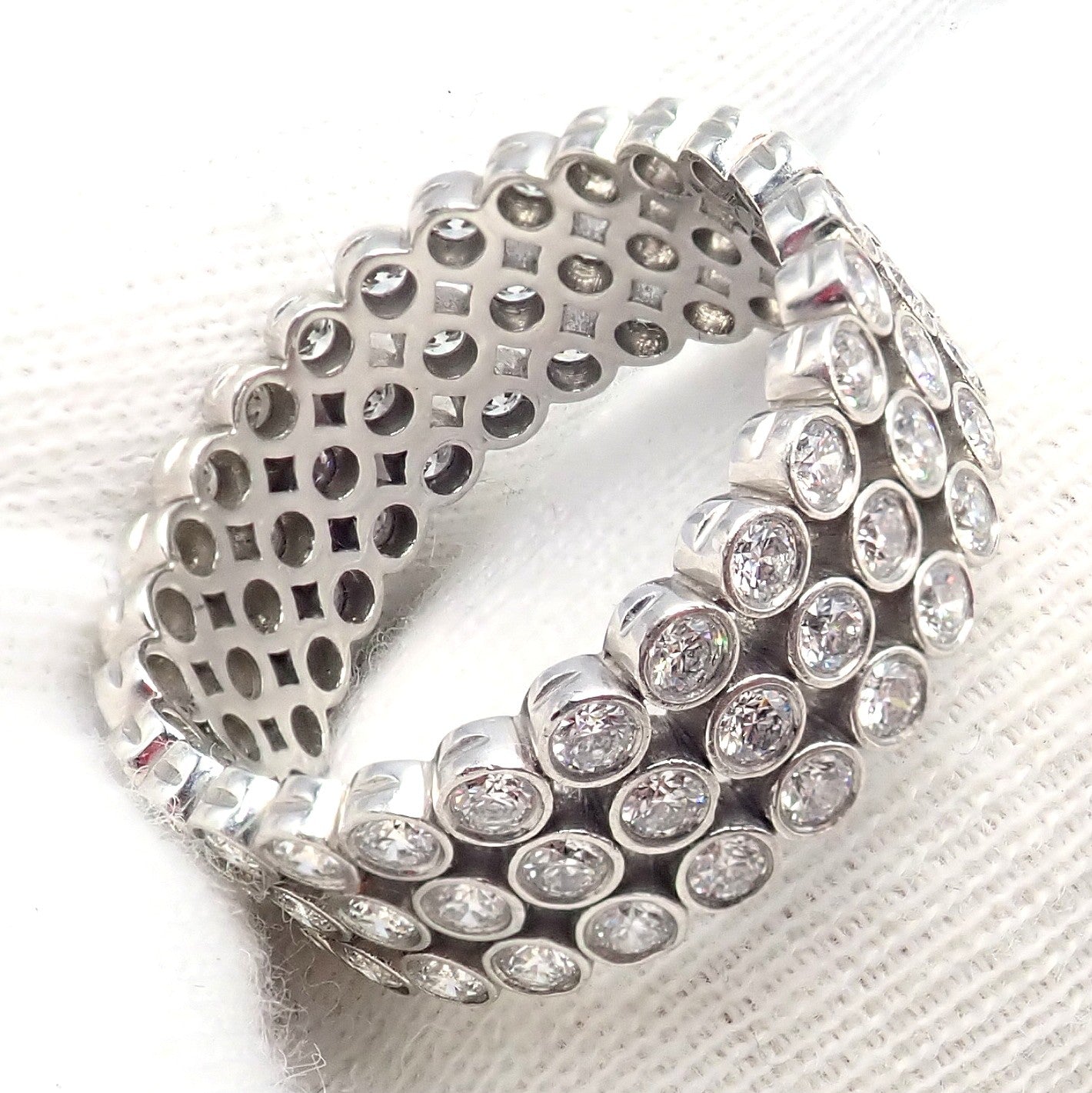 Authentic! Tiffany & Co Platinum Diamond Three Row Jazz Band Ring Size 6 | Fortrove