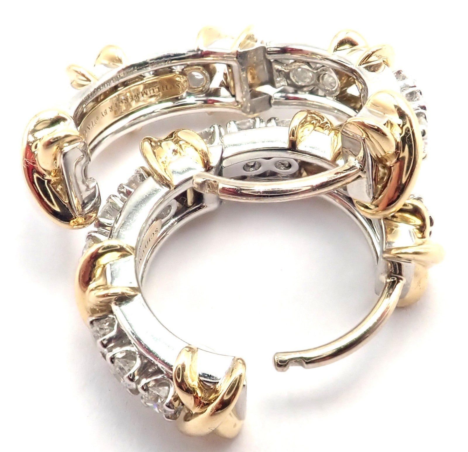 Tiffany & Co Schlumberger Sixteen Stone Plat Gold Diamond Narrow Hoop Earrings | Fortrove