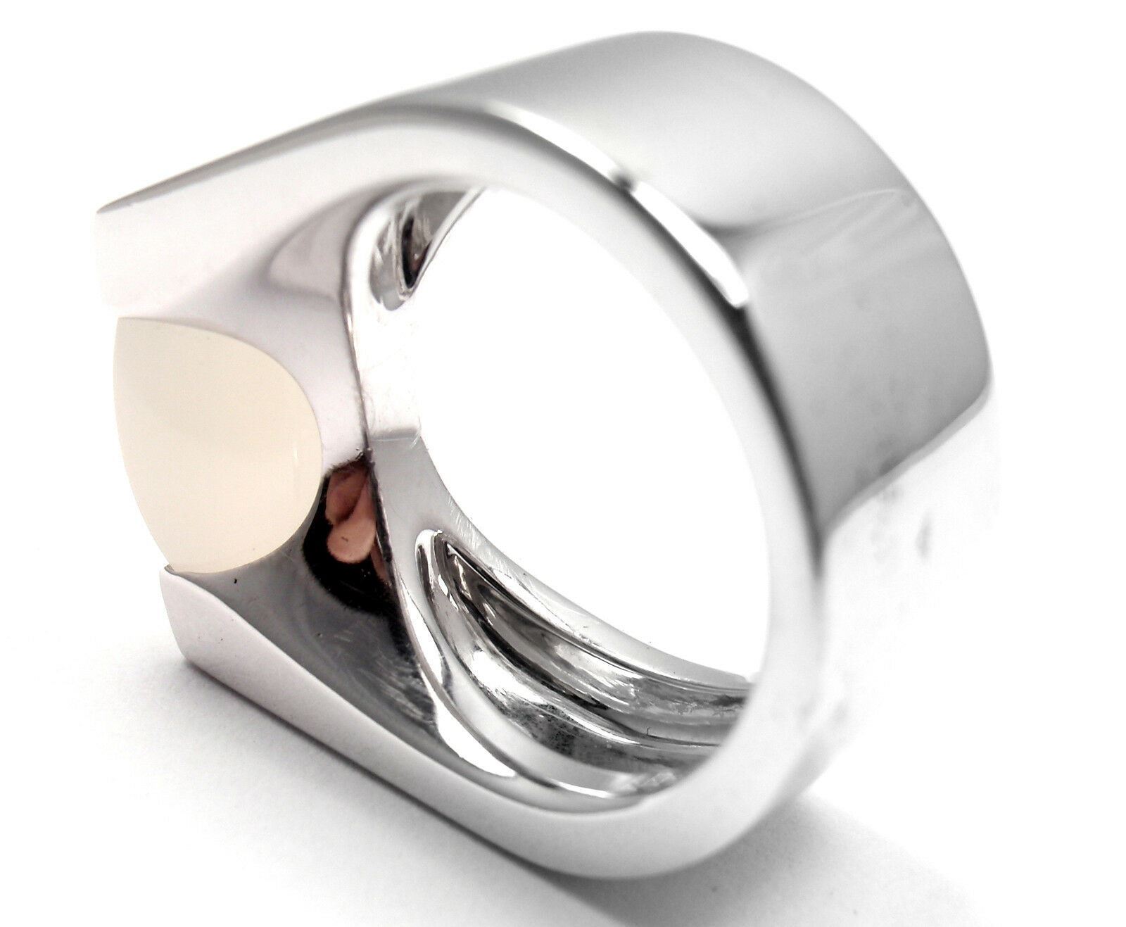 Authentic! Cartier 18k White Gold Moonstone Large Ring Size 50 US 5 1/4 | Fortrove