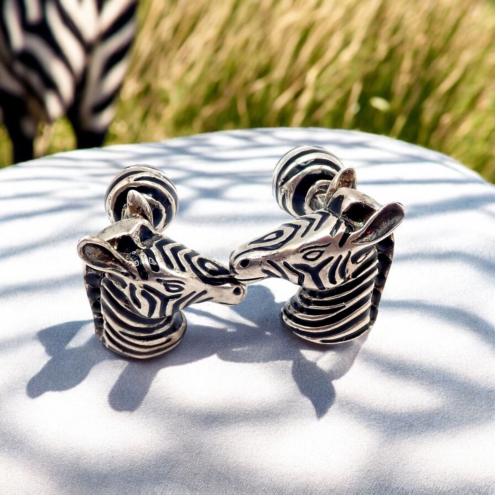 Vintage Tiffany & Co. Silver Black Enamel Zebra Cufflinks | Fortrove