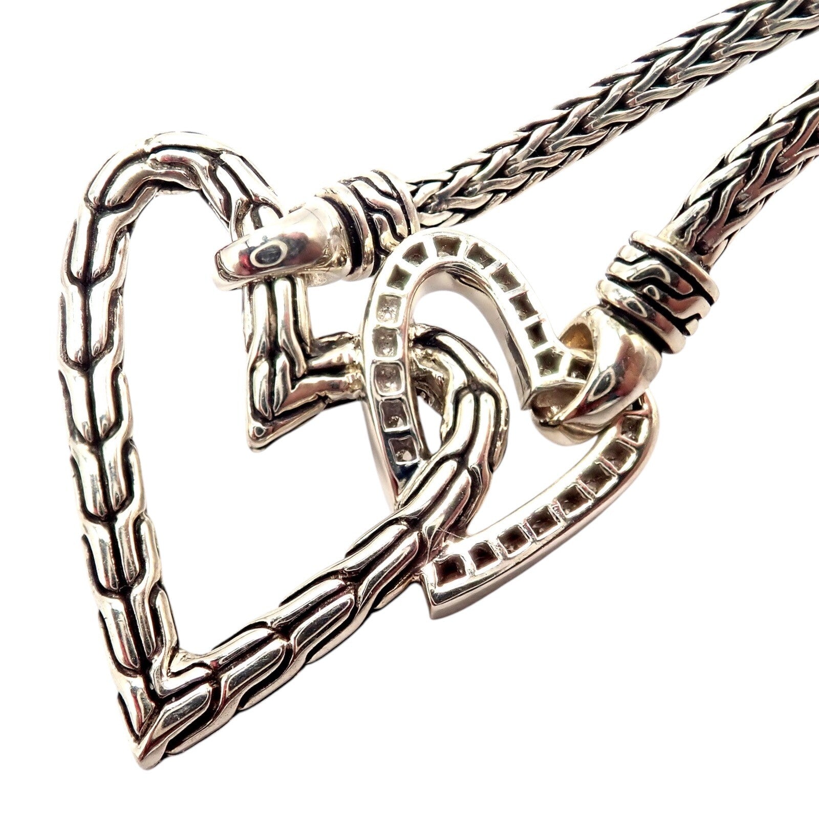 John Hardy Jewelry & Watches:Fine Jewelry:Necklaces & Pendants Authentic! John Hardy JH Silver Diamond Double Heart Manah Necklace