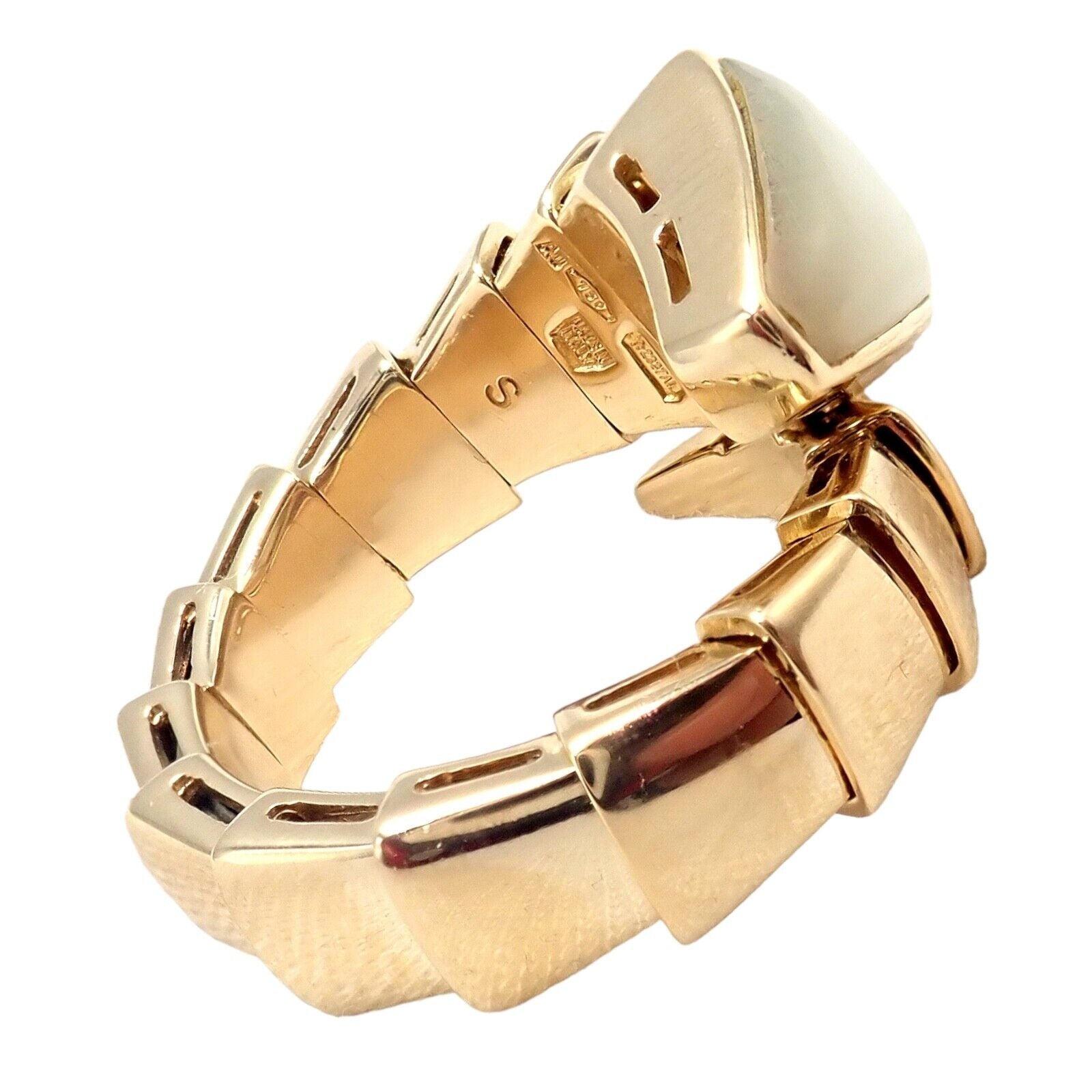 Bvlgari Jewelry & Watches:Fine Jewelry:Rings Authentic! Bulgari Bvlgari Serpenti Viper 18k Yellow Gold Band MoP Ring Sz S