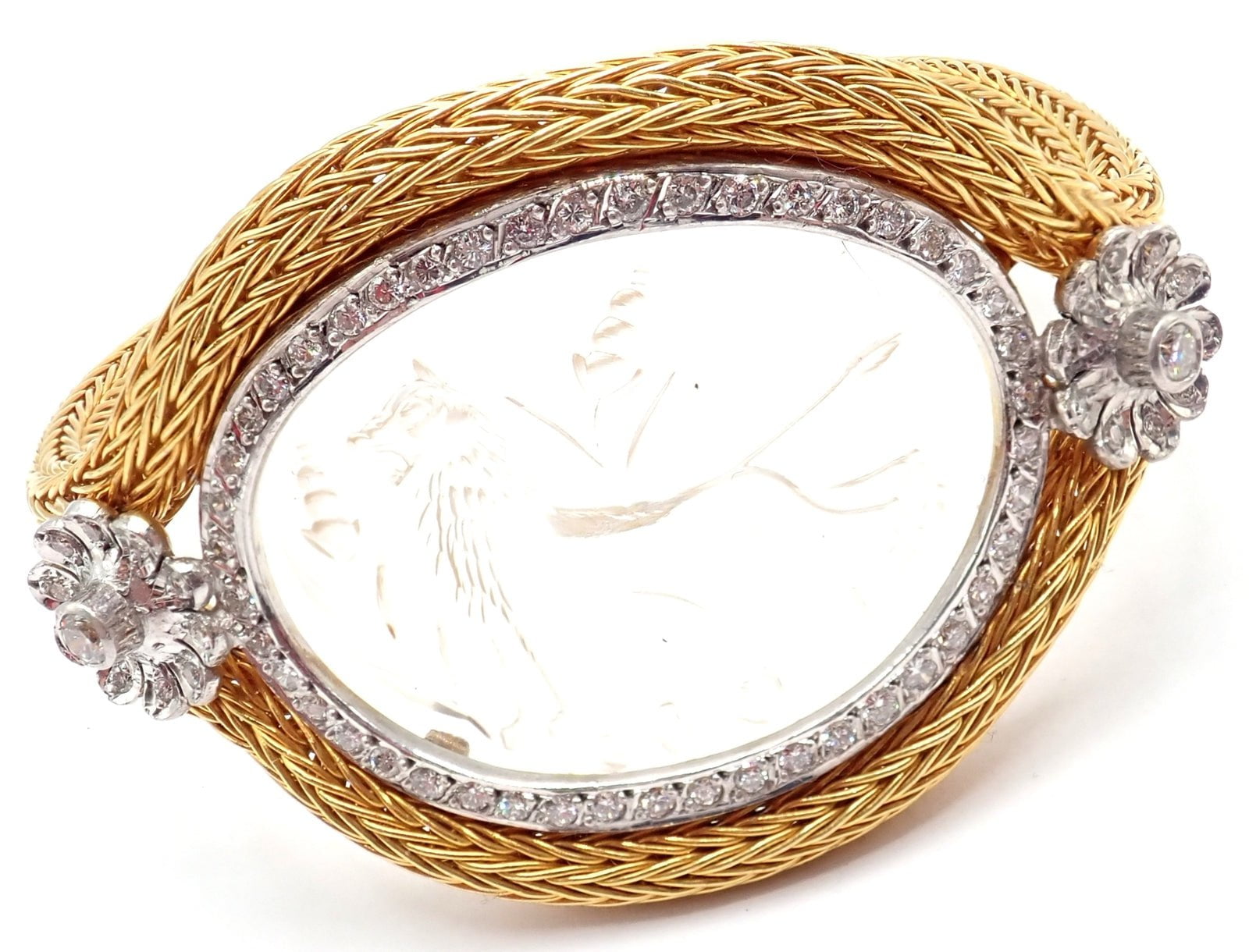 Authentic! Ilias Lalaounis 18k Yellow Gold Diamond Rock Crystal Bangle Bracelet | Fortrove