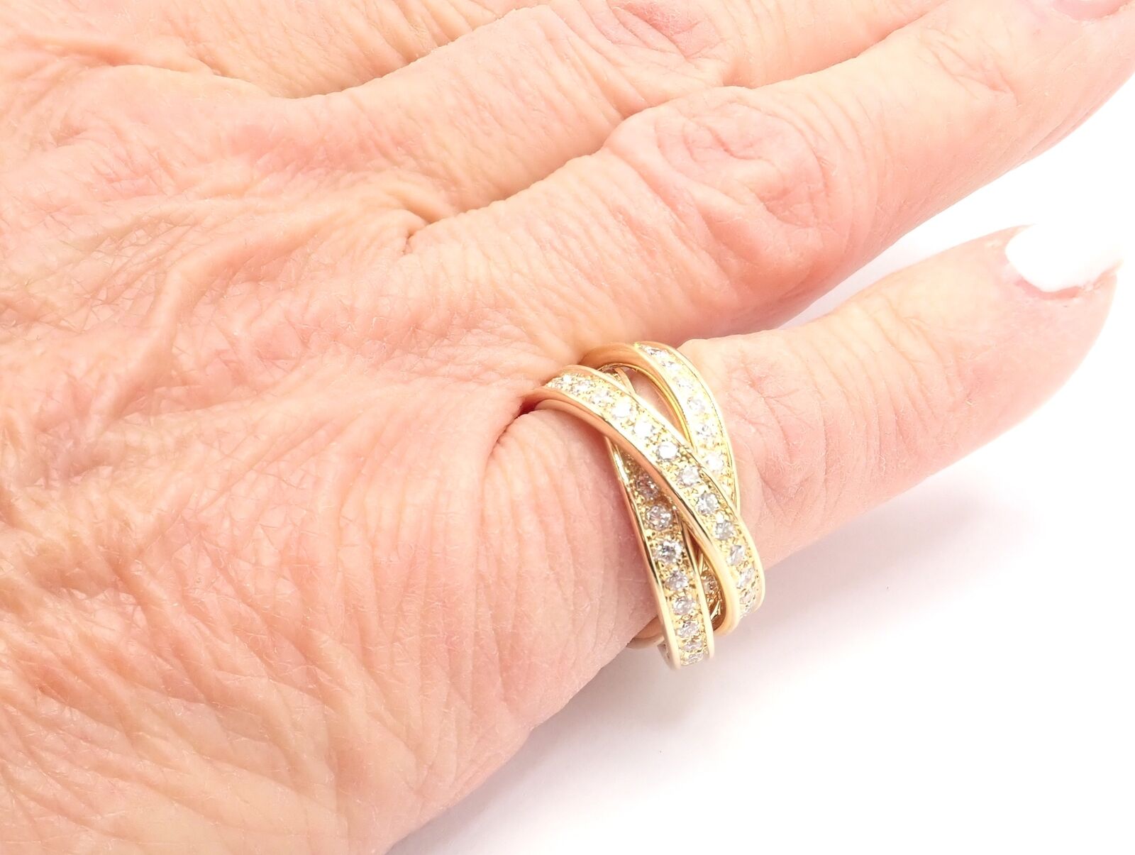 Authentic! Cartier 18k Yellow Gold Diamond Trinity Band Ring Size 5 3/4 Paper | Fortrove