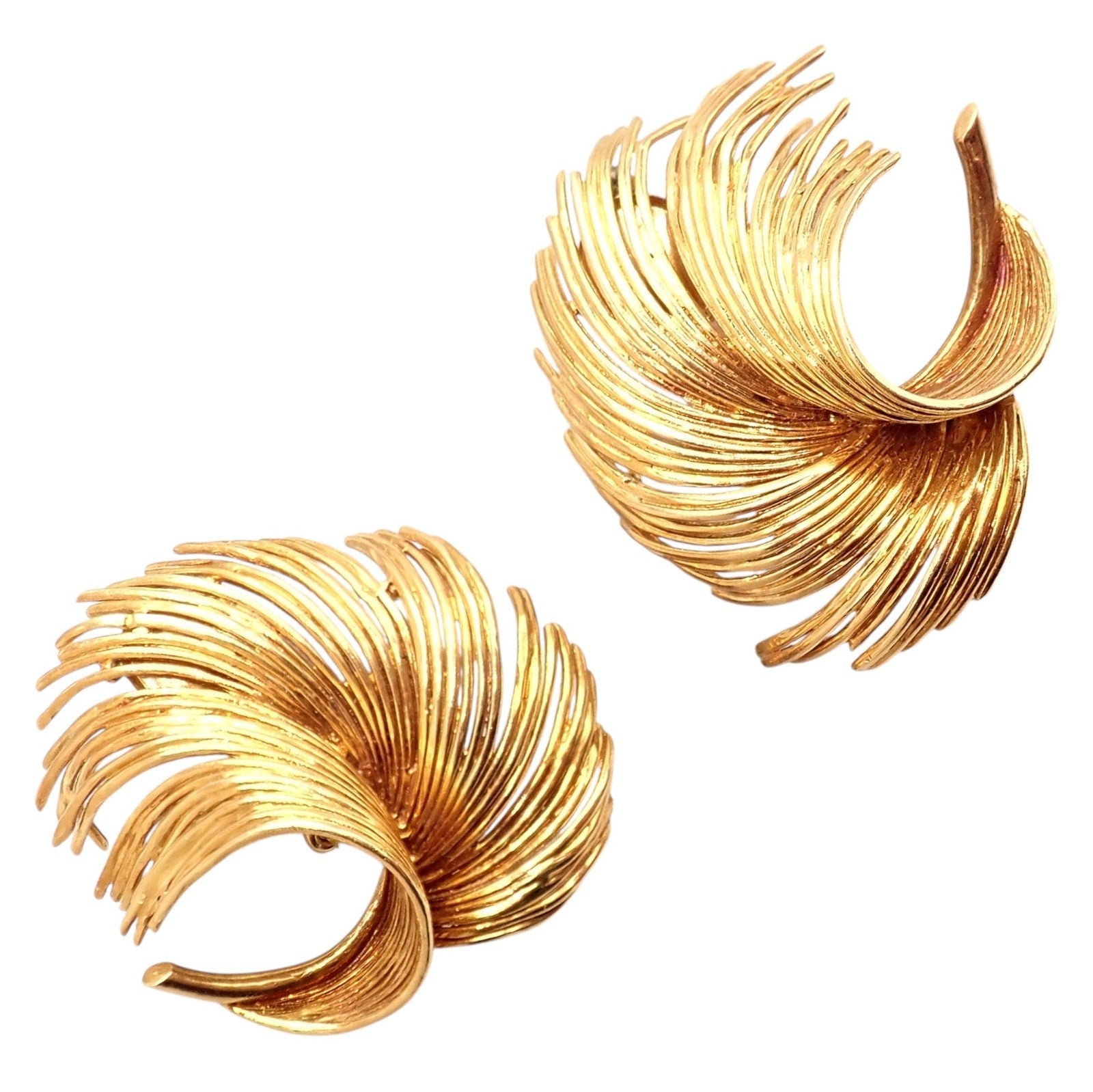 Authentic! Vintage Tiffany & Co 18k Yellow Gold Leaf Earrings | Fortrove