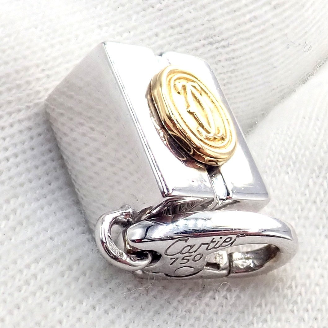 Authentic! Vintage Cartier 18k Yellow White Gold Gift Box Double C Charm Pendant | Fortrove