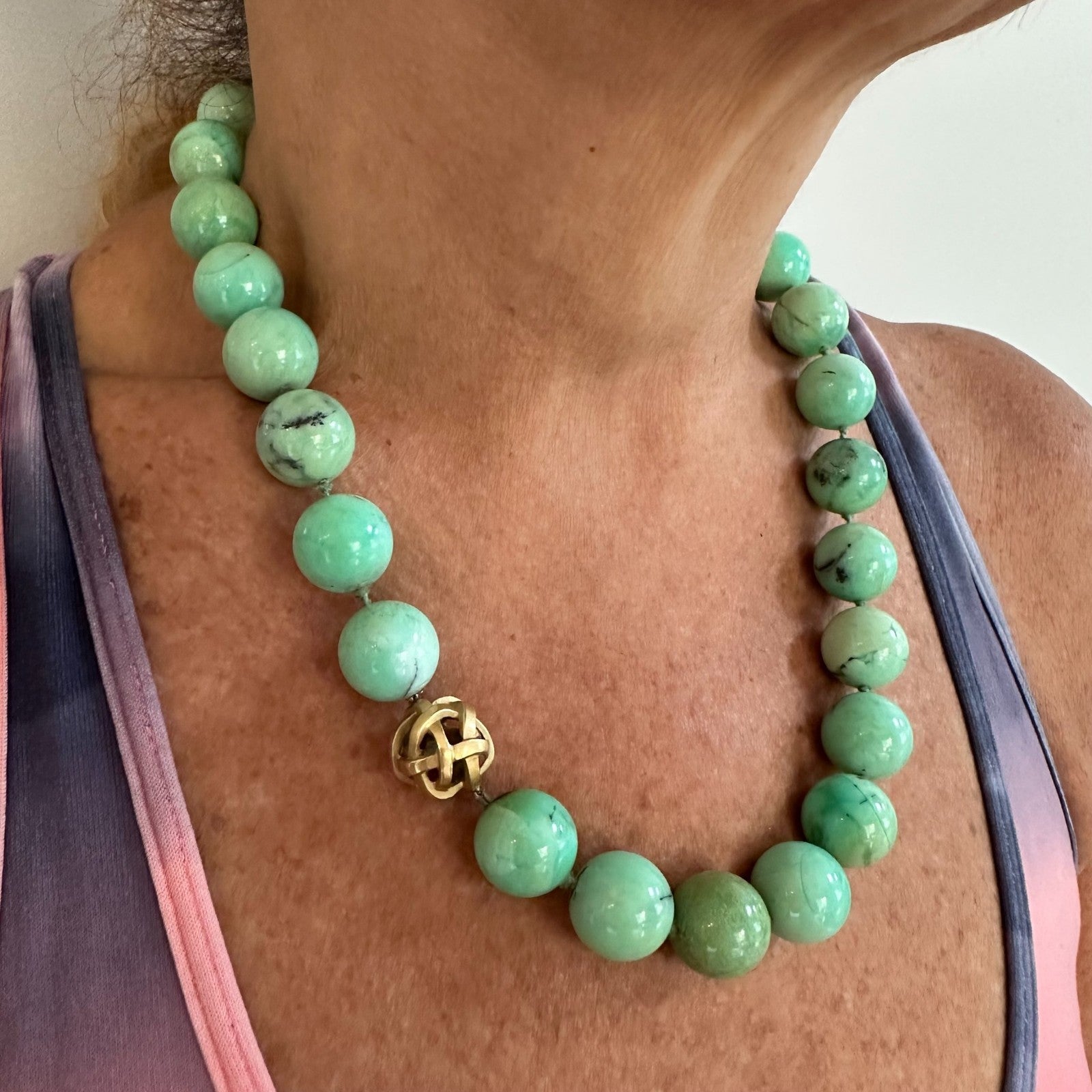 Angela Cummings 18k Yellow Gold 15.5mm Turquoise Bead 20" Long Necklace 1988 | Fortrove