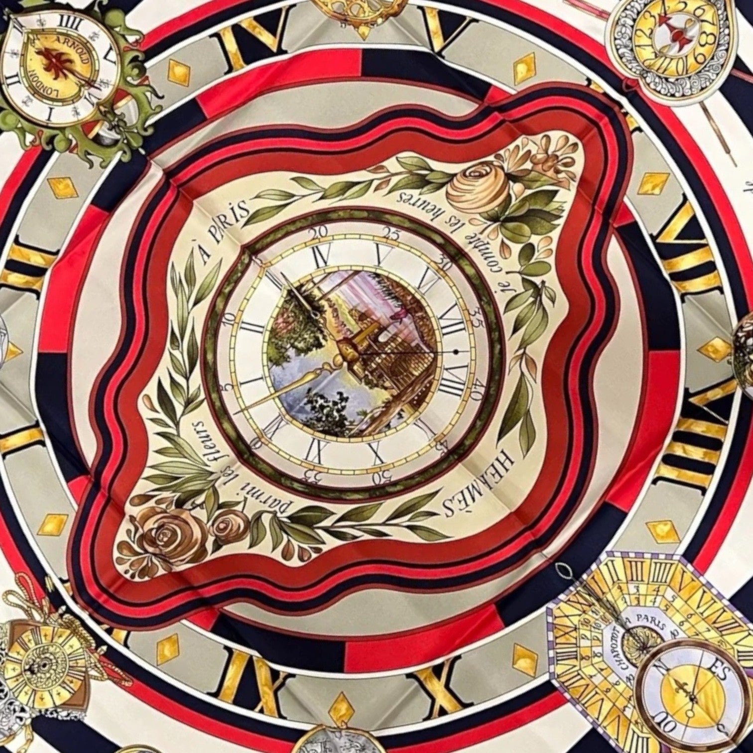 Hermes Clothing, Shoes & Accessories:Women:Women's Accessories:Scarves & Wraps Authentic Hermes Carre 90cm Parmi les Fleurs Je Compte les Heures Silk Scarf