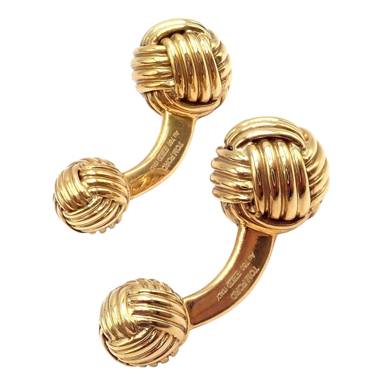 Authentic Tom Ford 18k Yellow Gold Signature Classic Rope Knot Cufflinks | Fortrove