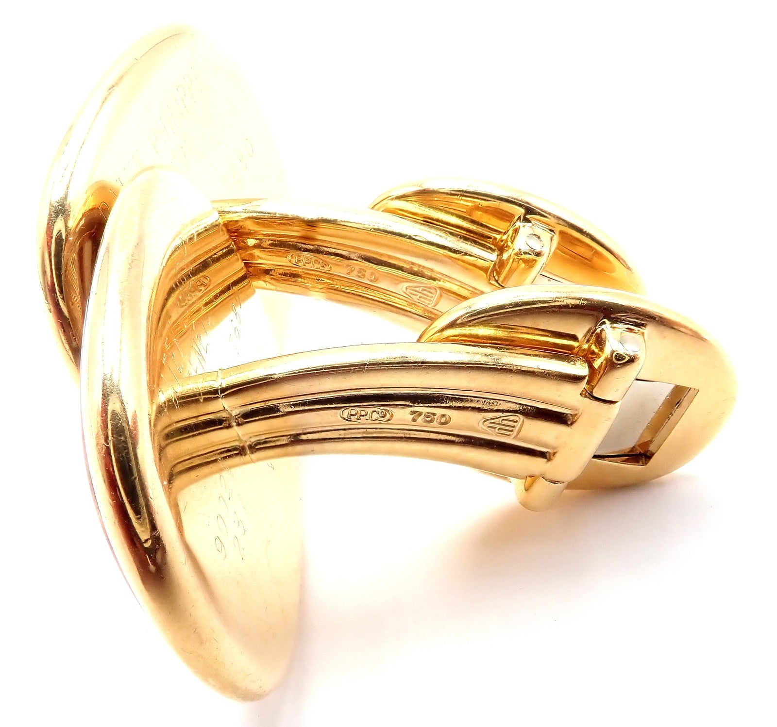 Rare! Patek Philippe 18k Yellow Gold Italian Flag Colors Enamel Large Cufflinks | Fortrove