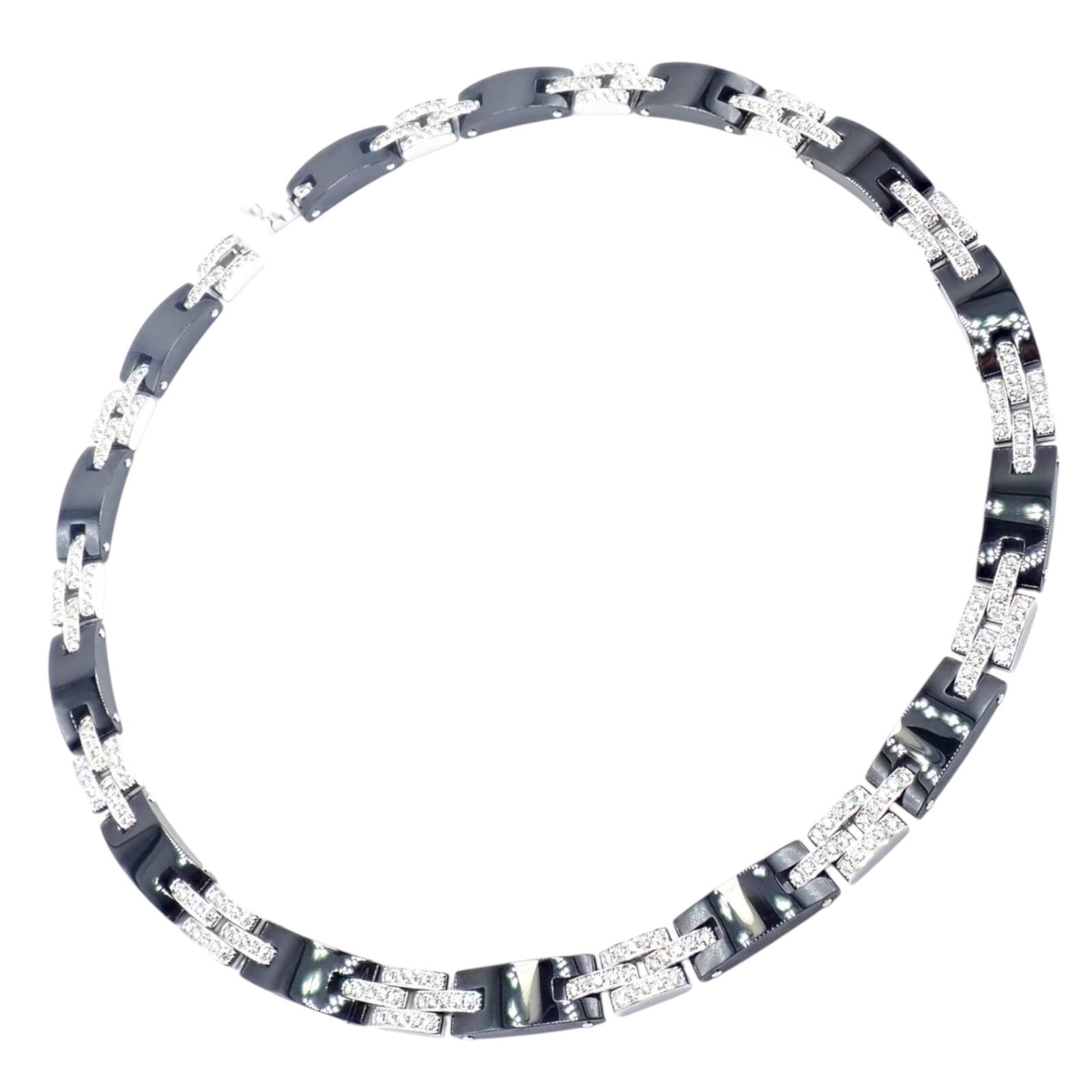 Authentic! Cartier Maillon Panthere 18K White Gold Diamond Ceramic Link Necklace | Fortrove