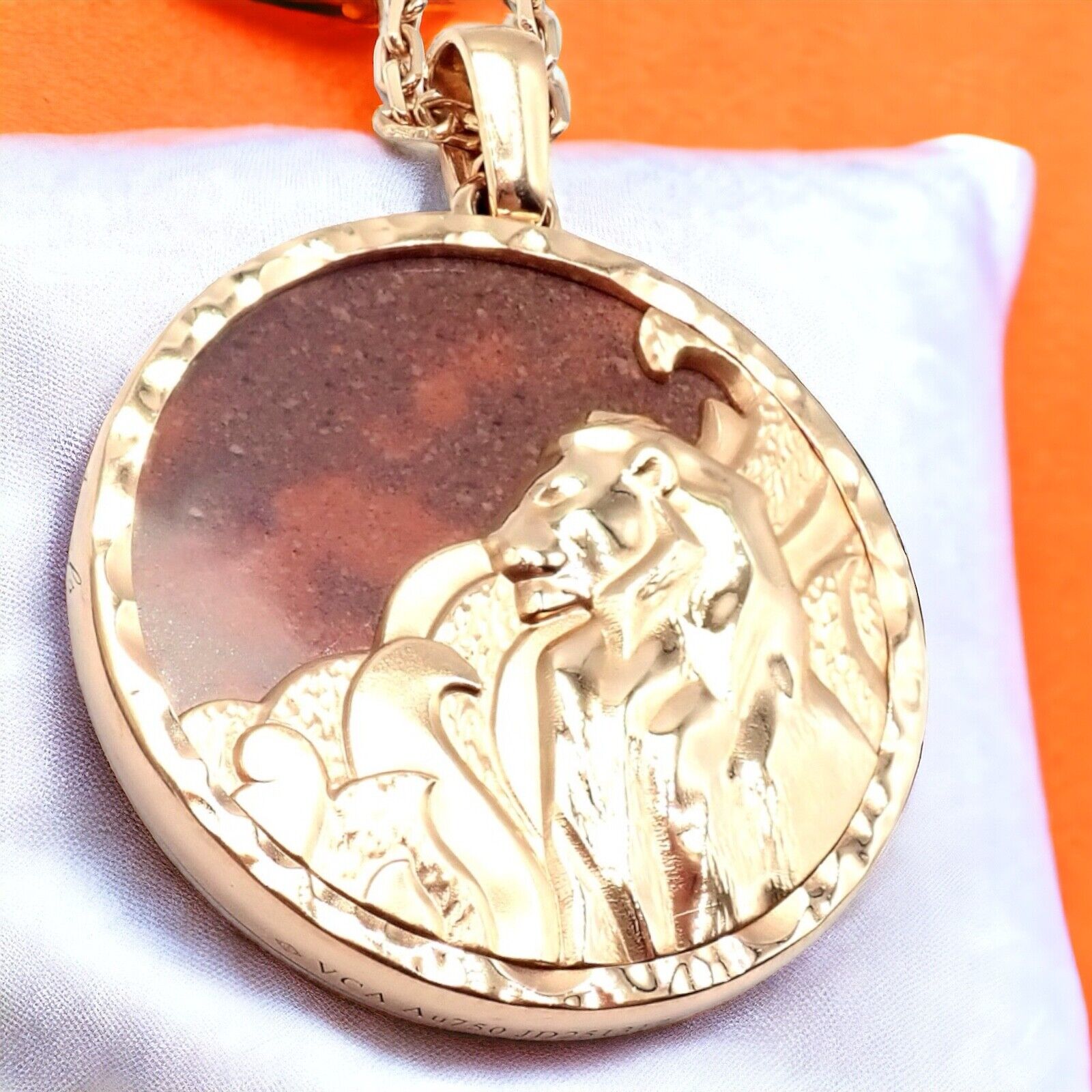 Van Cleef & Arpels Zodiaque 18k Rose Gold Leo Pendant Red Jasper Necklace + Cert | Fortrove