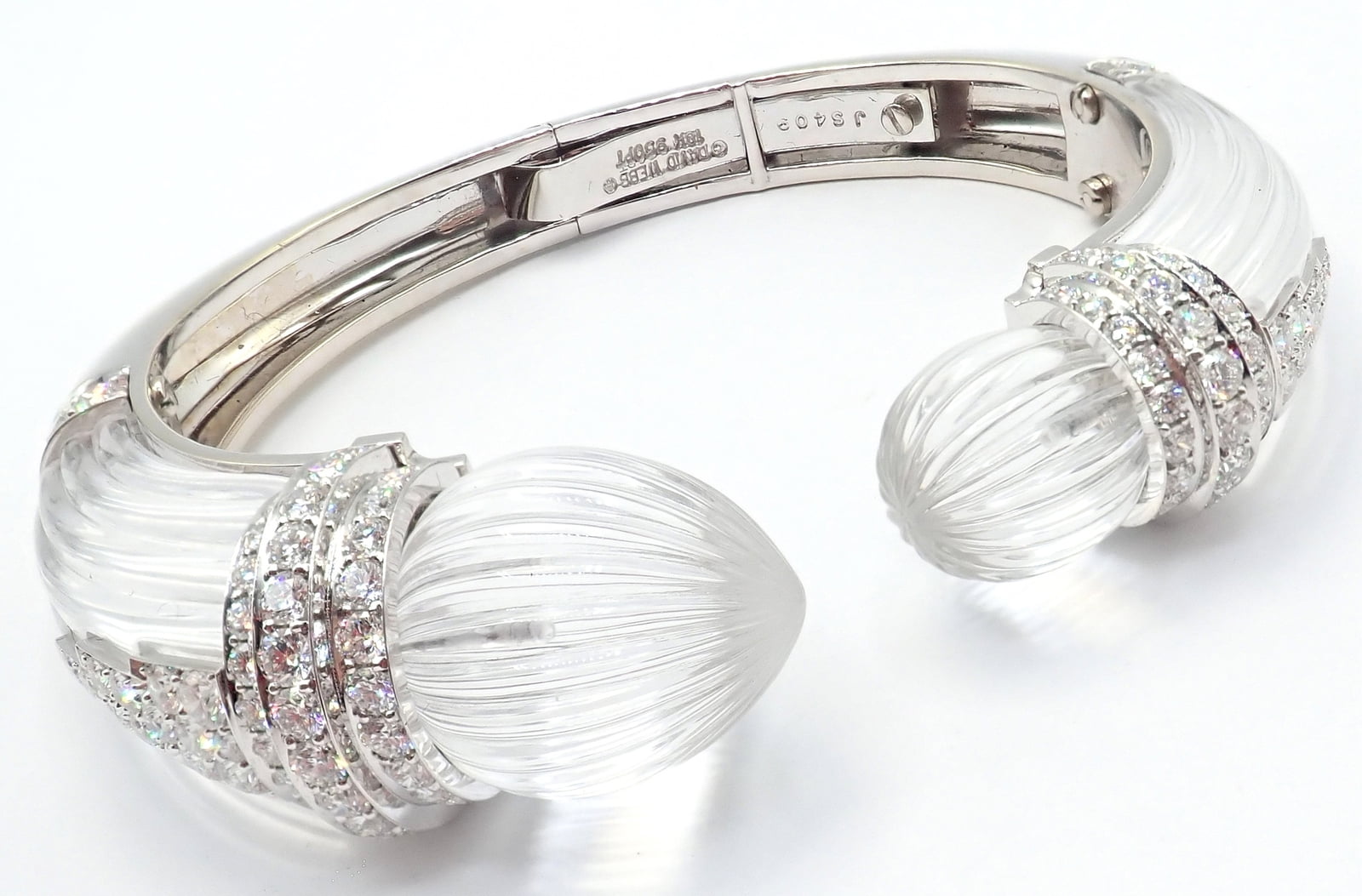 David Webb Jewelry & Watches:Fine Jewelry:Bracelets & Charms Authentic! David Webb 18k Gold & Platinum Diamond Rock Crystal Bangle Bracelet