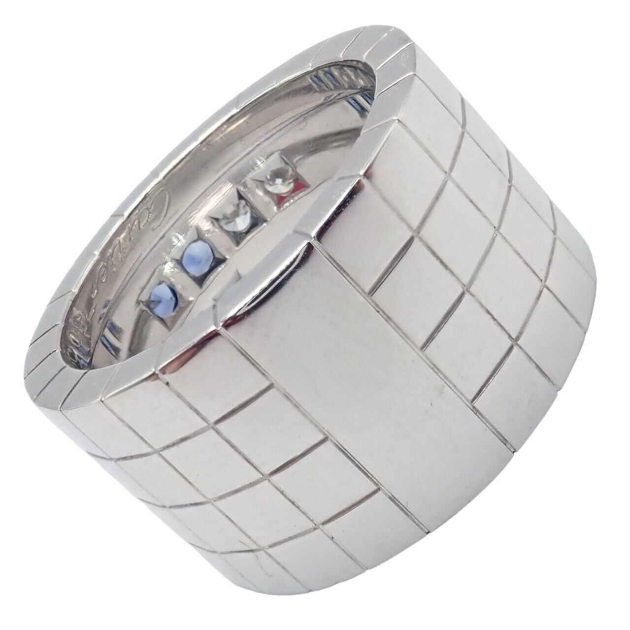 Cartier 18k White Gold Lanieres Diamond Blue Sapphire Wide Band Ring 53 6.5 | Fortrove