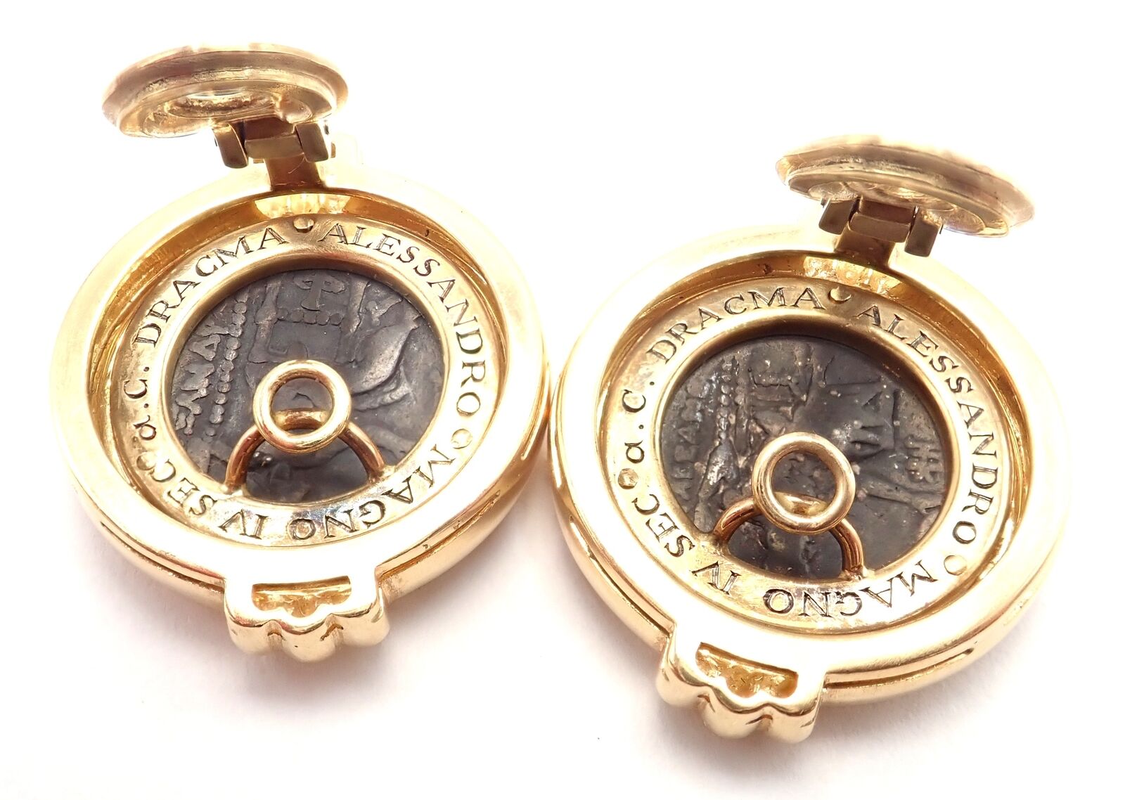 Vintage Bulgari Bvlgari 18k Yellow Gold Alexander The Great Coin Moneta Earrings | Fortrove