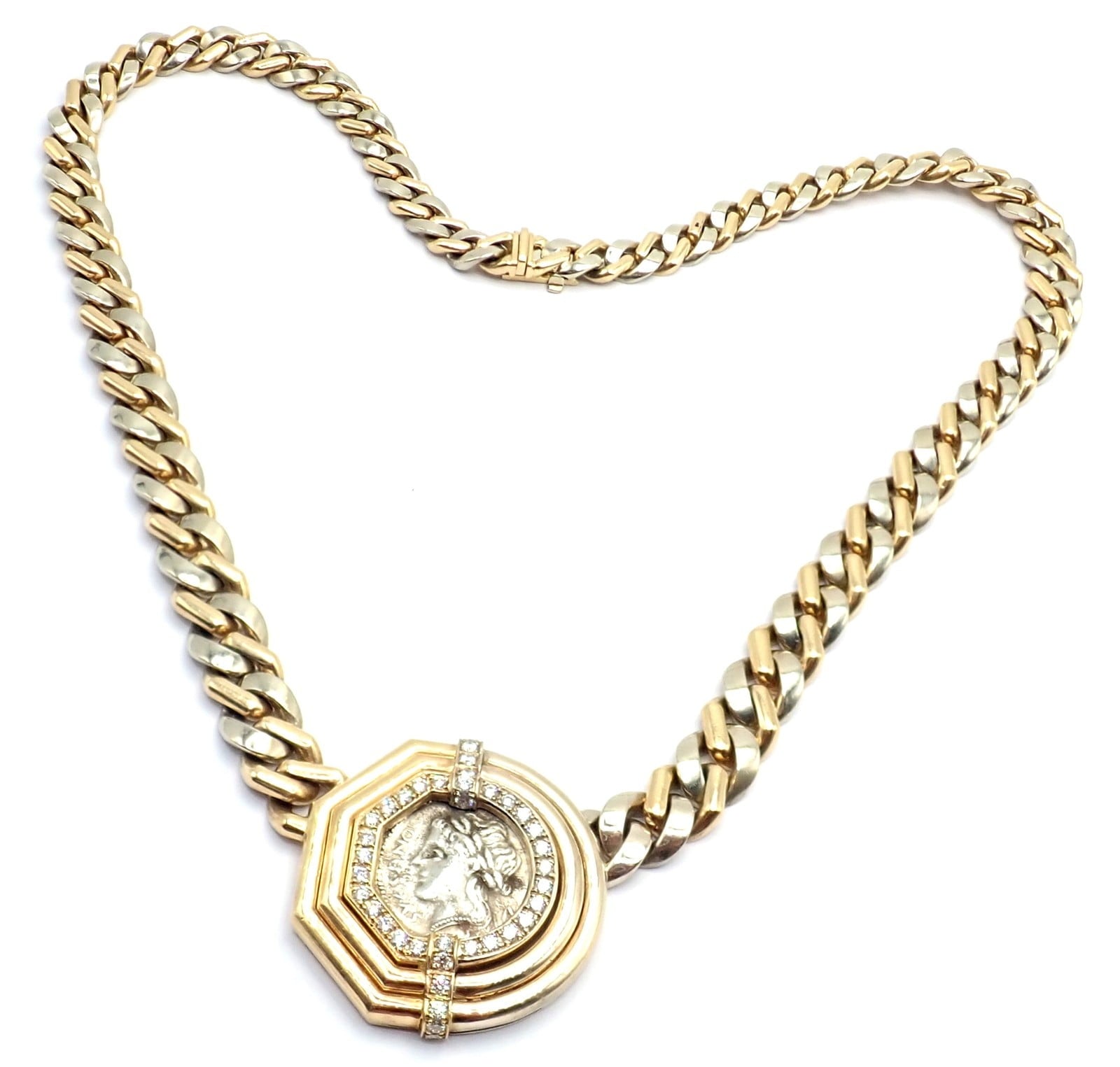 Bvlgari Jewelry & Watches:Fine Jewelry:Necklaces & Pendants Bvlgari Bulgari 18k Yellow White Gold Diamond Monete Antique Coin Link Necklace