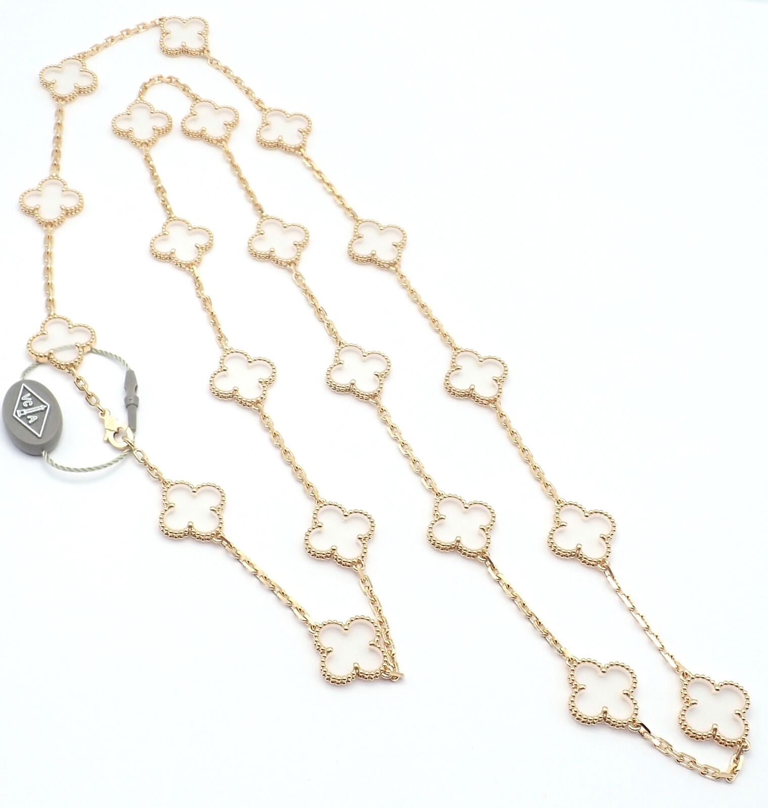 Van Cleef & Arpels 18k Yellow Gold 20 Motif Alhambra Rock Crystal Necklace Cert | Fortrove