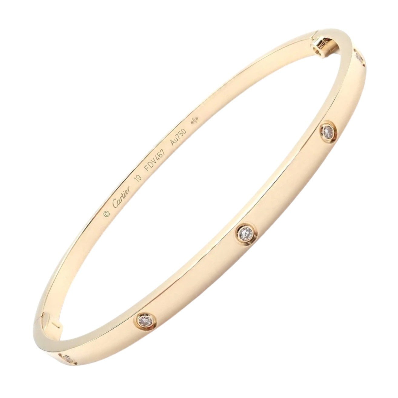 Cartier Jewelry & Watches:Fine Jewelry:Bracelets & Charms Cartier Love 18k Yellow Gold 10 Diamond Small Model Bangle Bracelet Sz 19 Cert.