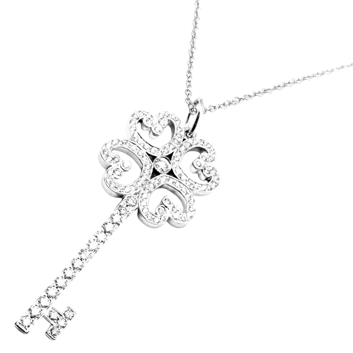 Tiffany & Co Platinum & 18k White Gold Enchant Quatra Heart Key Pendant Necklace | Fortrove