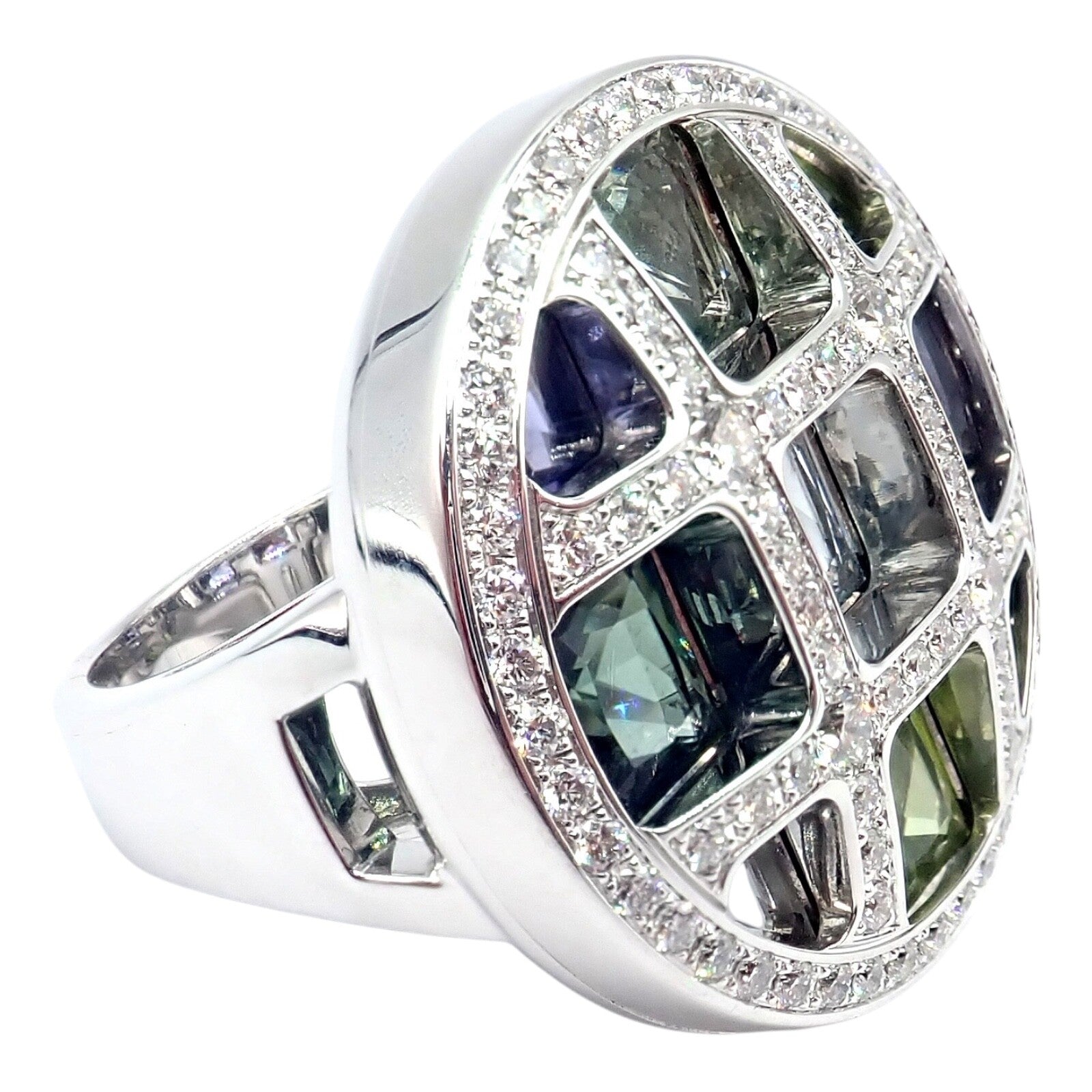 Cartier Pasha 18k White Gold Diamond Color Stone Ring Box + Papers sz 6 52 | Fortrove